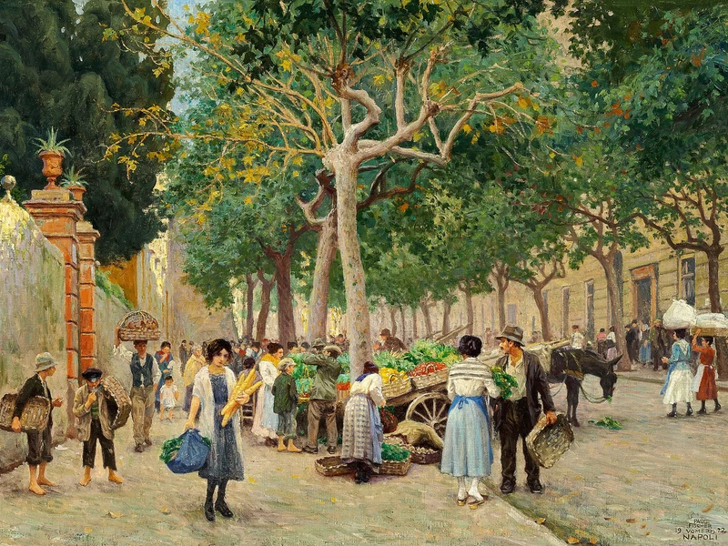 1860-Paul Fischer - Bancarella del mercato in una strada di Napoli - 1922